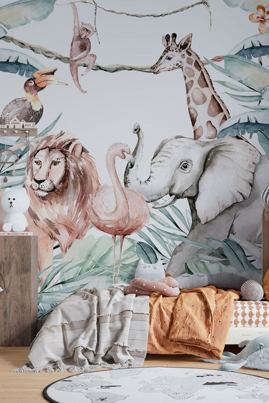 Animals name sign nursery wallpaper
