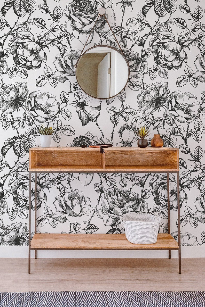 Monochrome Roses Removable Wallpaper