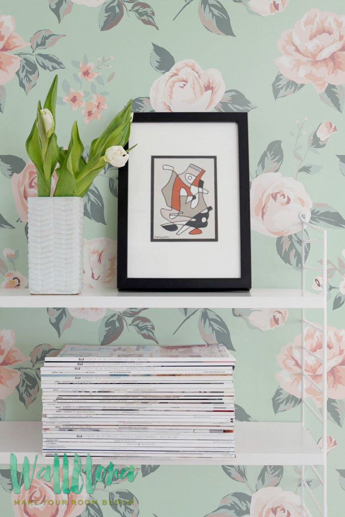 Pink Roses Removable Wallpaper For Nursery