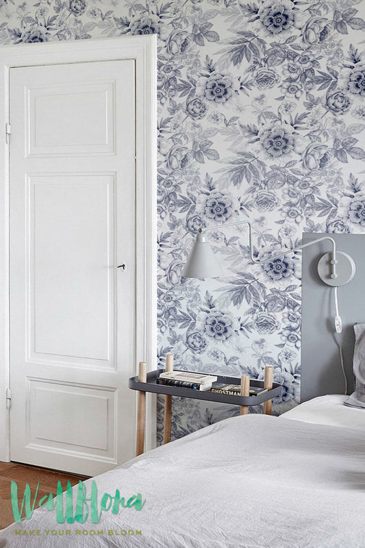 Blue Floral Removable Wallpaper