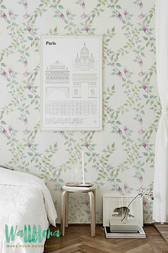 Rose Buds Removable Wallpaper For Bedroom