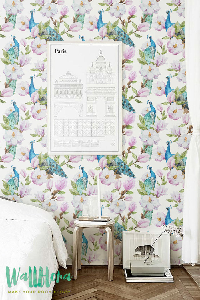 Watercolor Peacock Removable Wallpaper