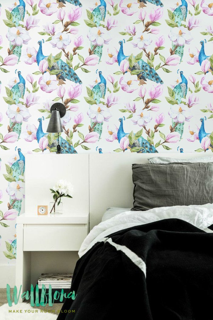 Watercolor Peacock Removable Wallpaper