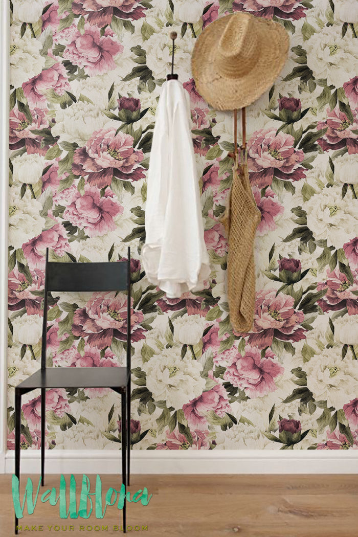 Peonies Pattern Removable Wallpaper