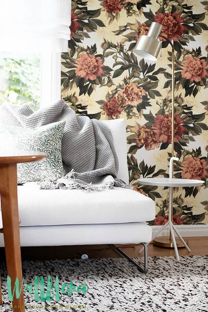 Red Peonies Peel and Stick Wallpaper